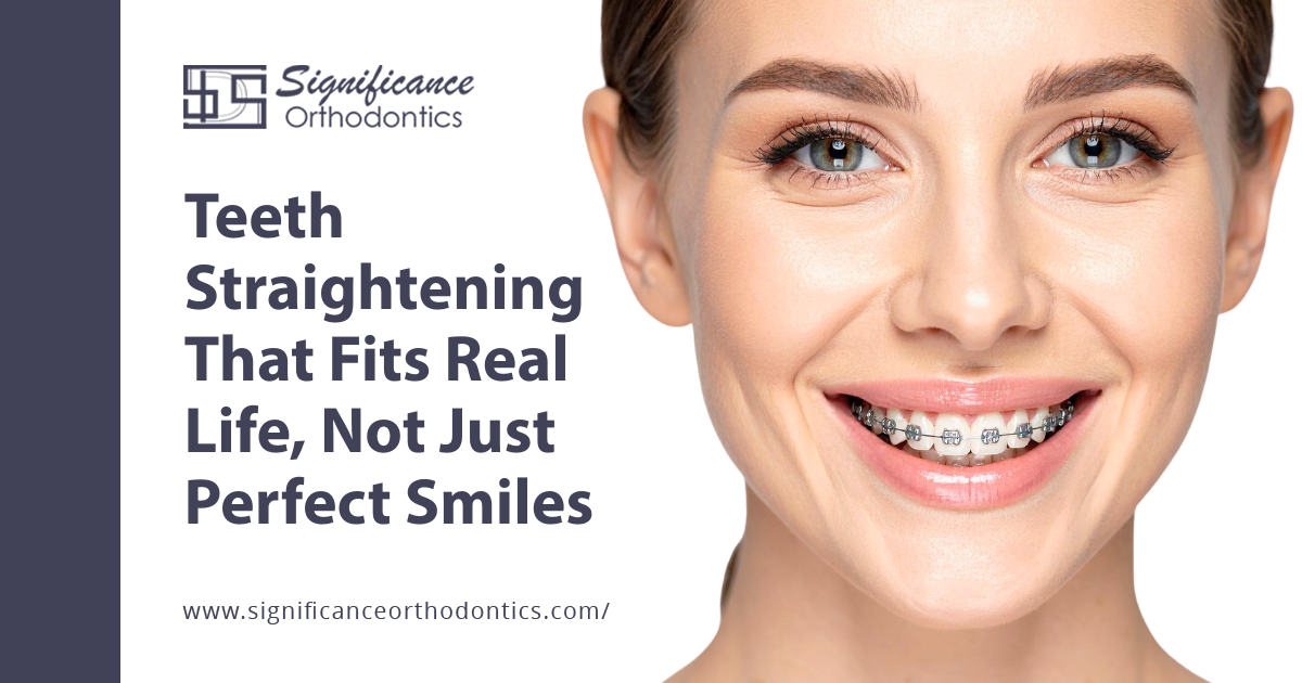 woman smiling with dental braces